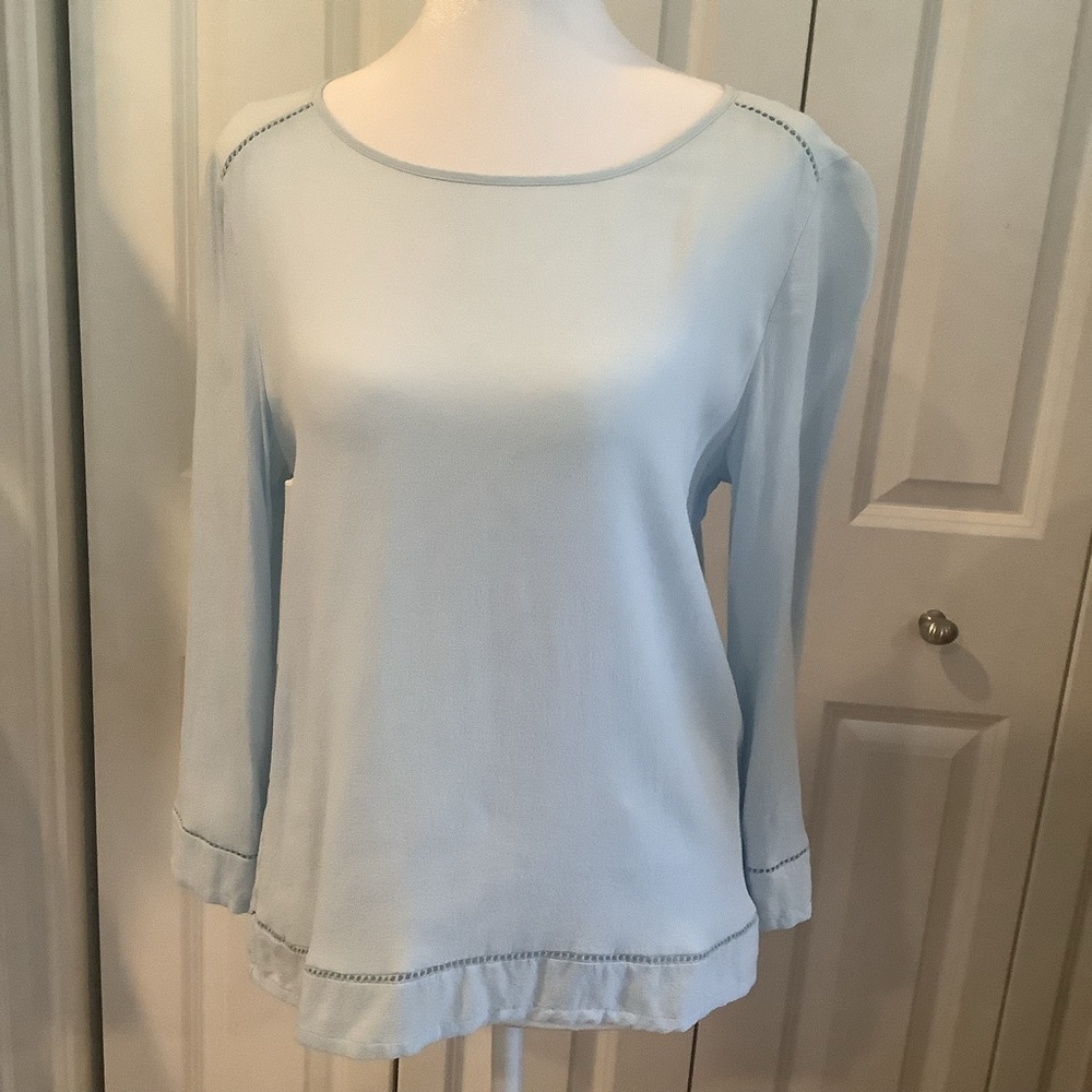 DALIA Light Powder Blue Long Sleeve Scoop Neck Blouse